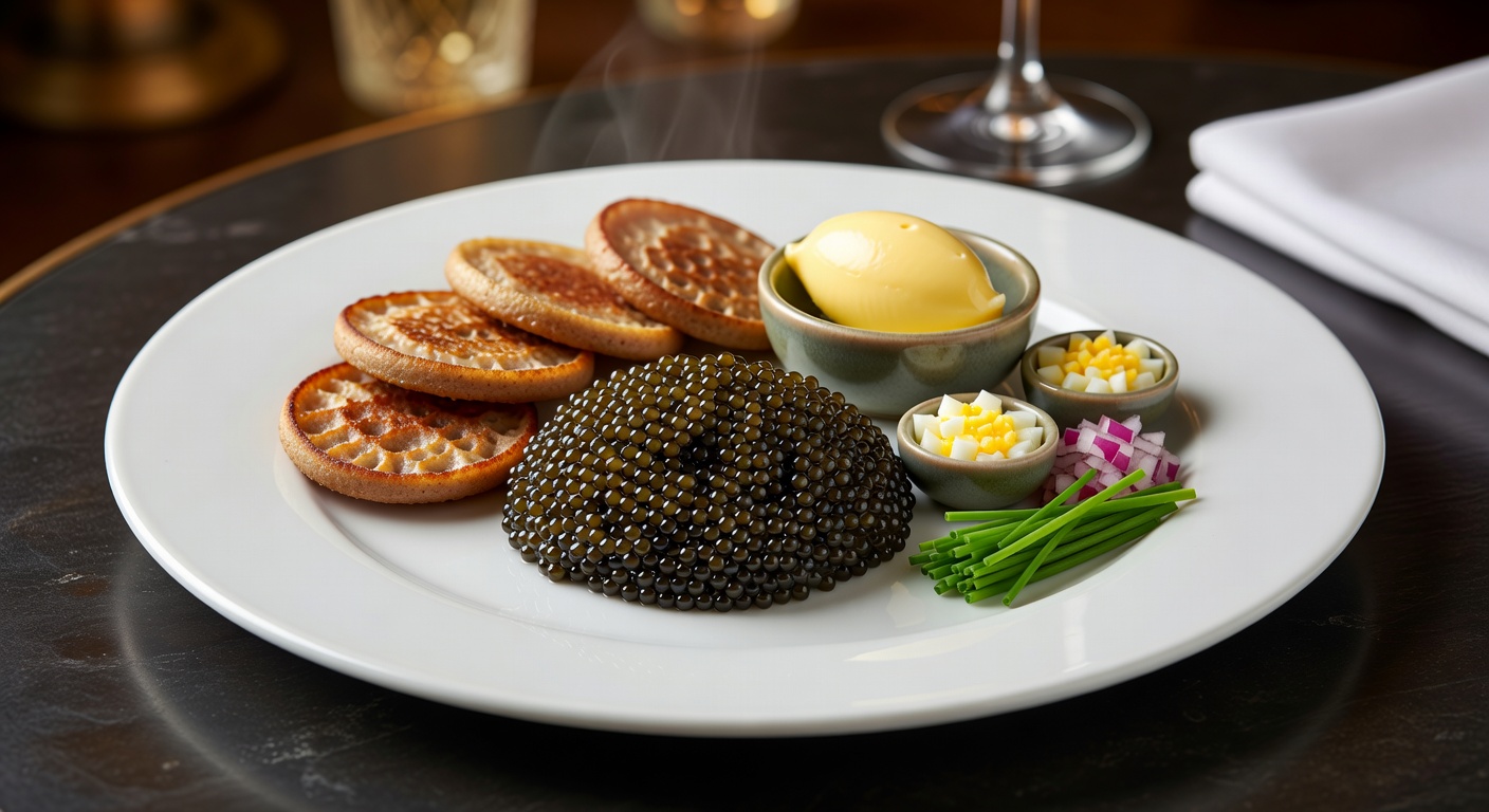 Gourmet Oscietra caviar appetizer elegantly plated